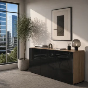 Credenza Melamina 3 Puertas de Cristal SG-11A