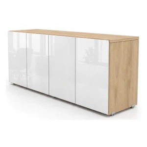 Credenza Melamina 4 Puertas de Cristal SG-11